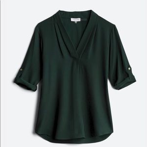 Calvin Klein Roll Sleeve Inverted Pleat Blouse